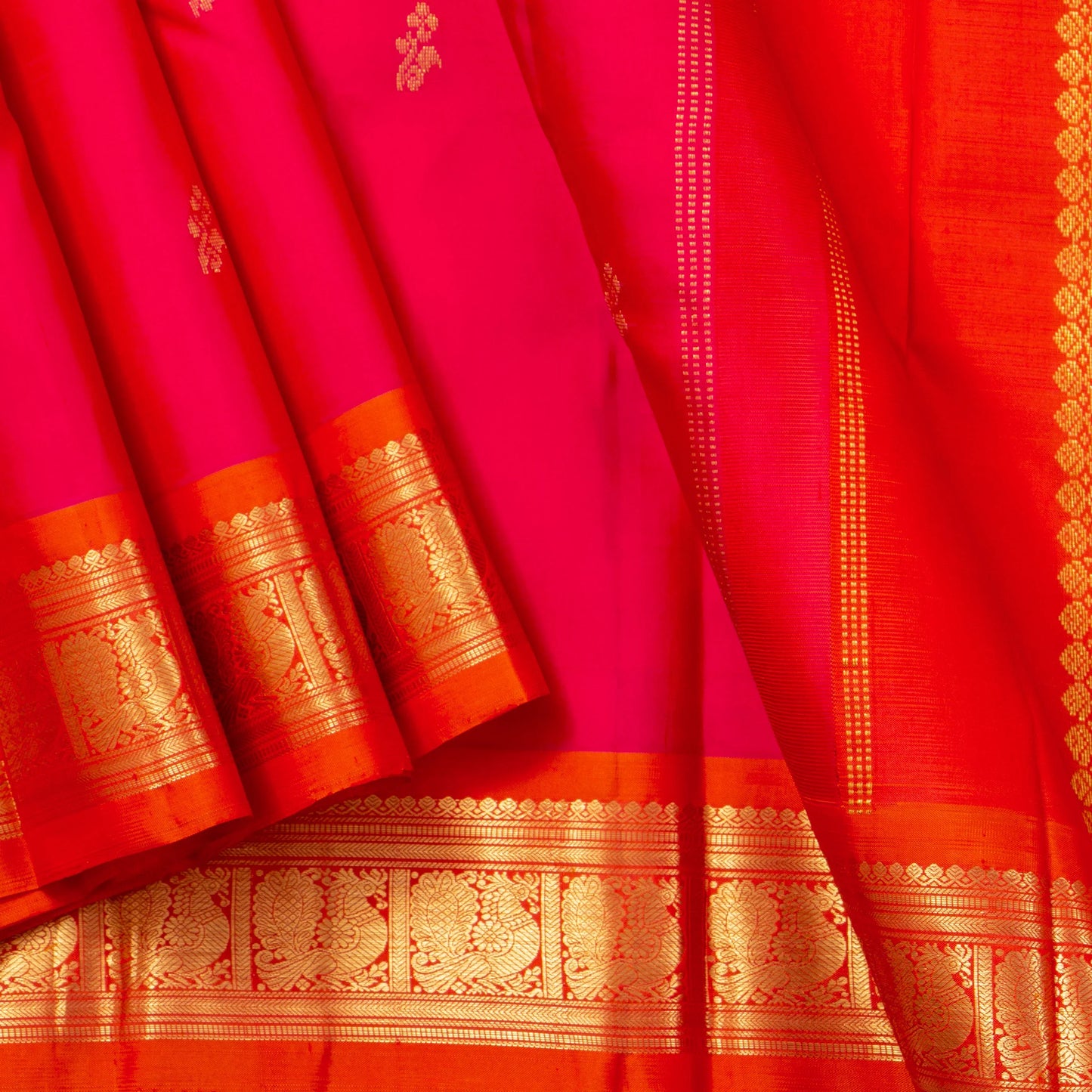 Pink And Orange Kanchipuram Silk Saree For Festive Wear PV NYC 1583