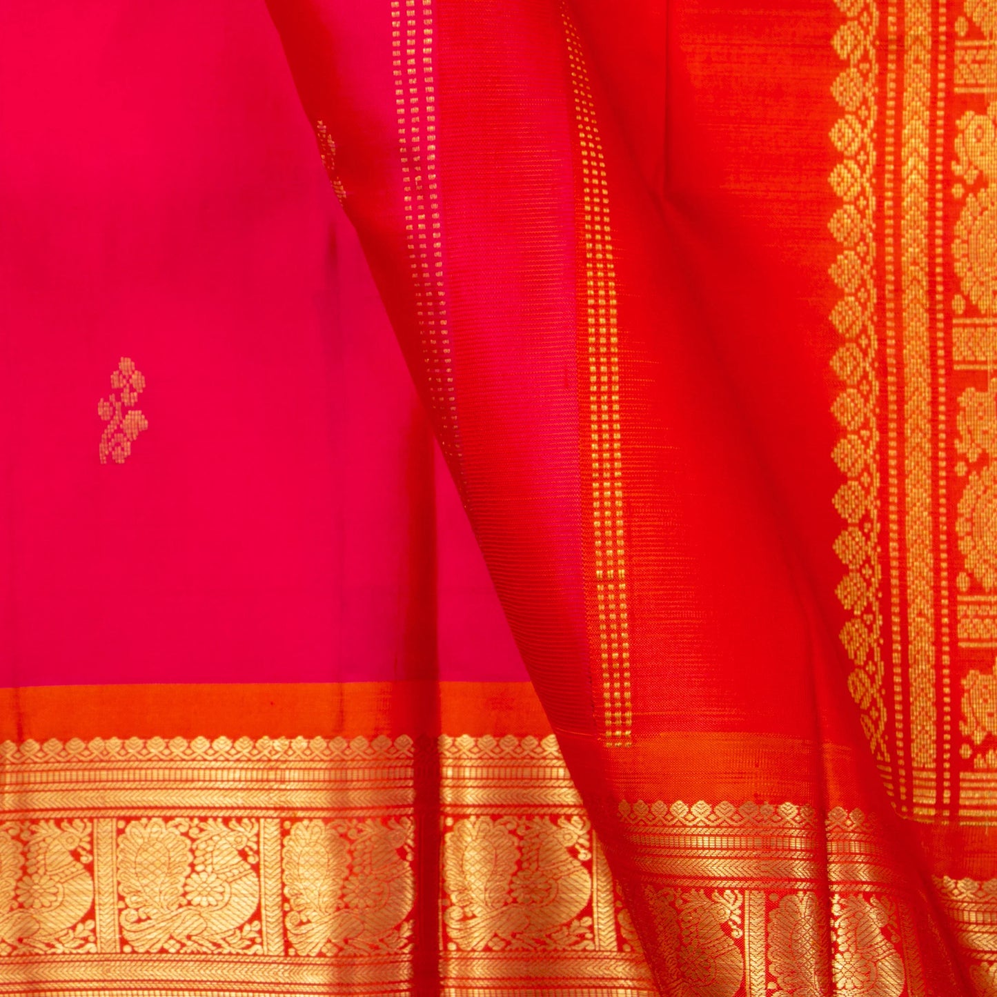 Pink And Orange Kanchipuram Silk Saree For Festive Wear PV NYC 1583