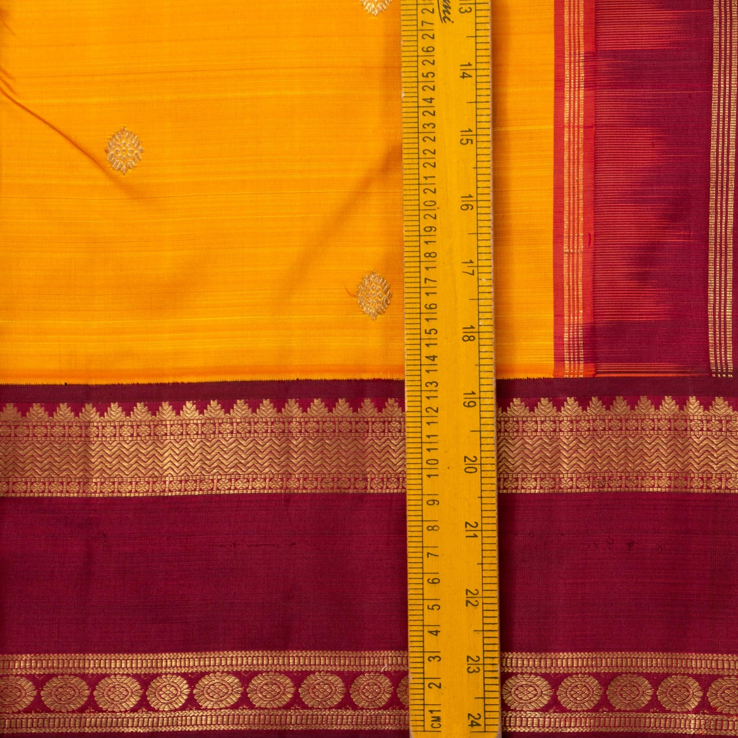 Mango Yellow And Maroon Kanchipuram Silk Saree With Korvai Contrast Border For Festive Wear PV NYC 1663
