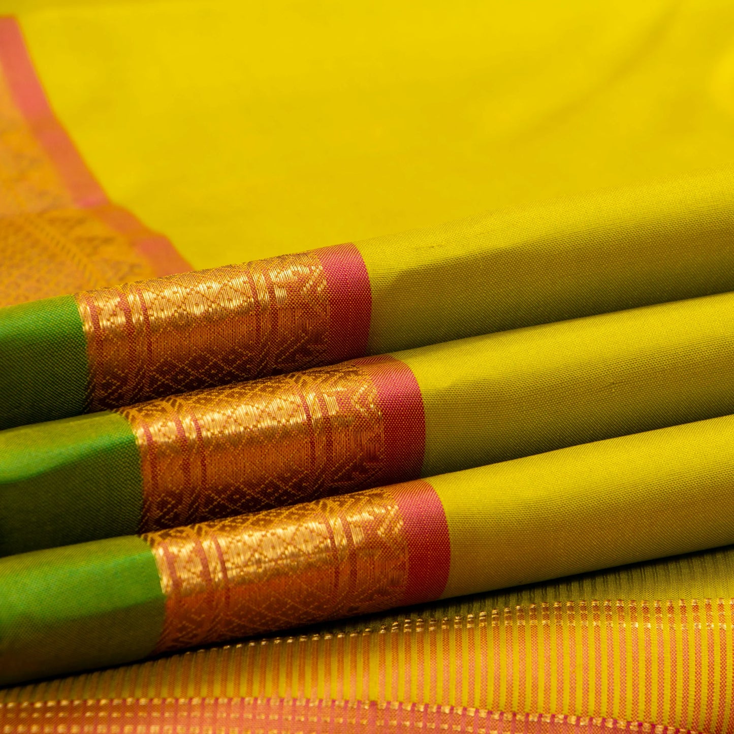 Sampangi Green And Orange Kanchipuram Silk Saree For Festive Wear PV NYC 1724