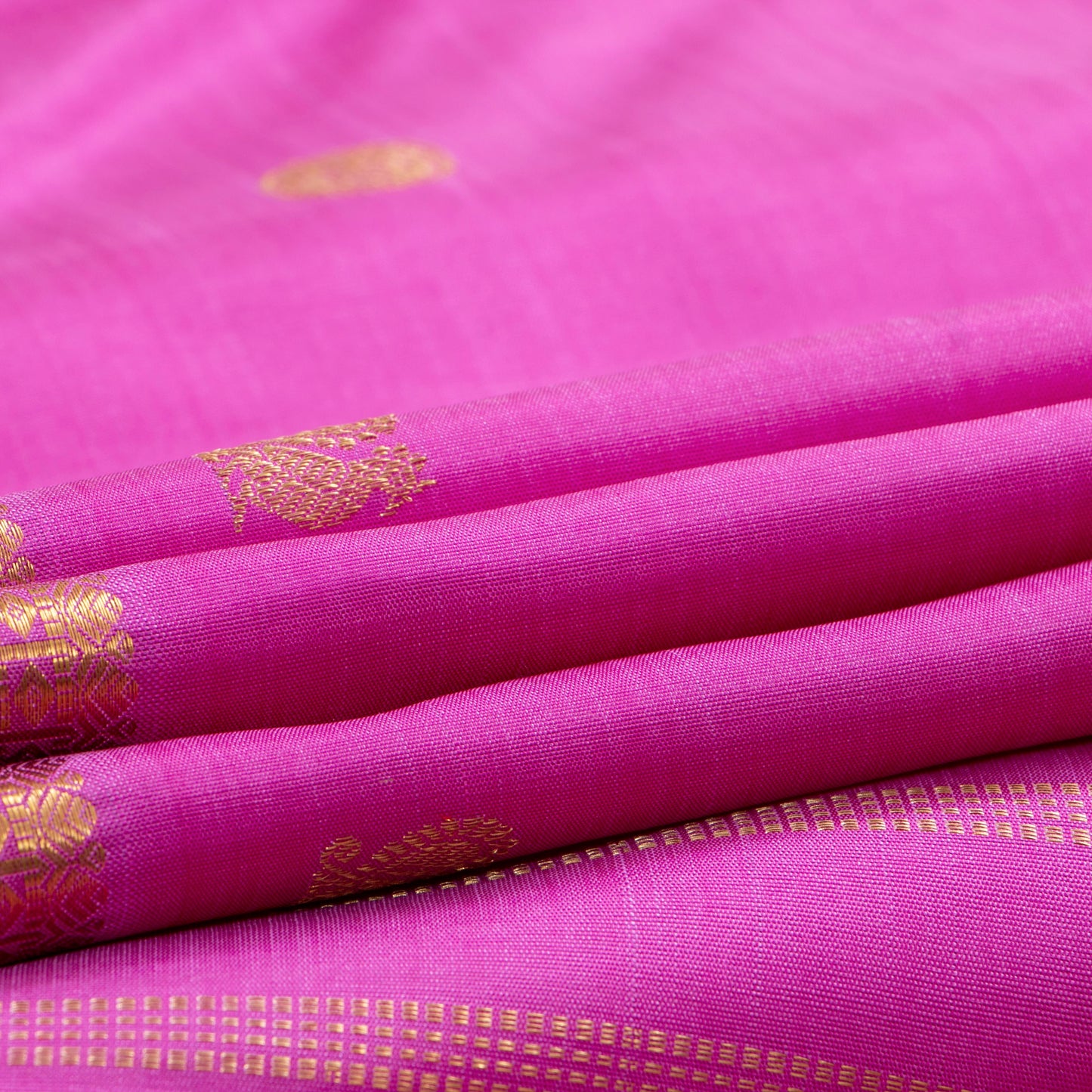 Pink Kanchipuram Silk Saree With Chakram And Annam Motifs For Wedding Wear PV NYC 1671