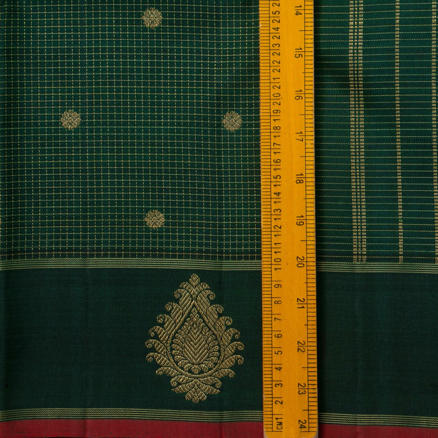 Bottle Green Kanchipuram Silk Saree With Zari Checks For Wedding Wear PV NYC 1664