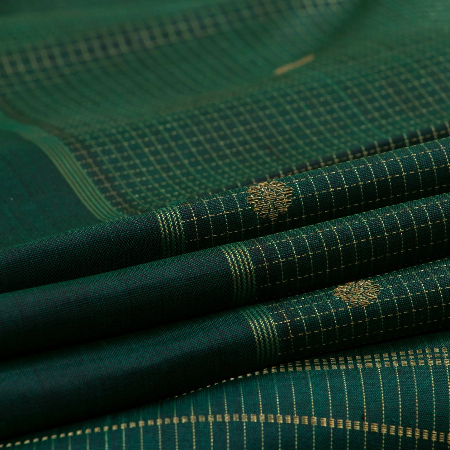 Bottle Green Kanchipuram Silk Saree With Zari Checks For Wedding Wear PV NYC 1664
