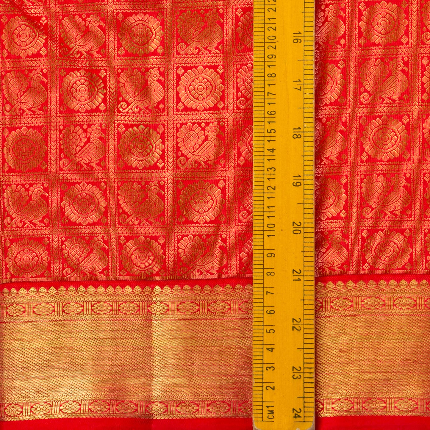Red Kanchipuram Silk Saree With Chakram And Annam Motifs For Bridal Wedding Wear PV NYC 1733