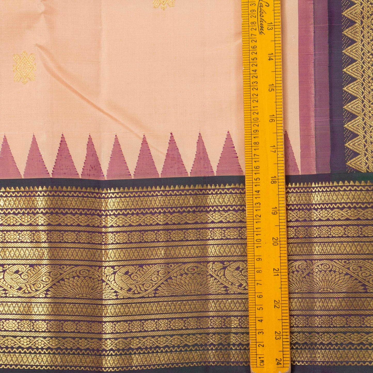 Pastel Peach And Purple Kanchipuram Silk Saree With Temple Korvai Border For Wedding Wear PV NYC 1713