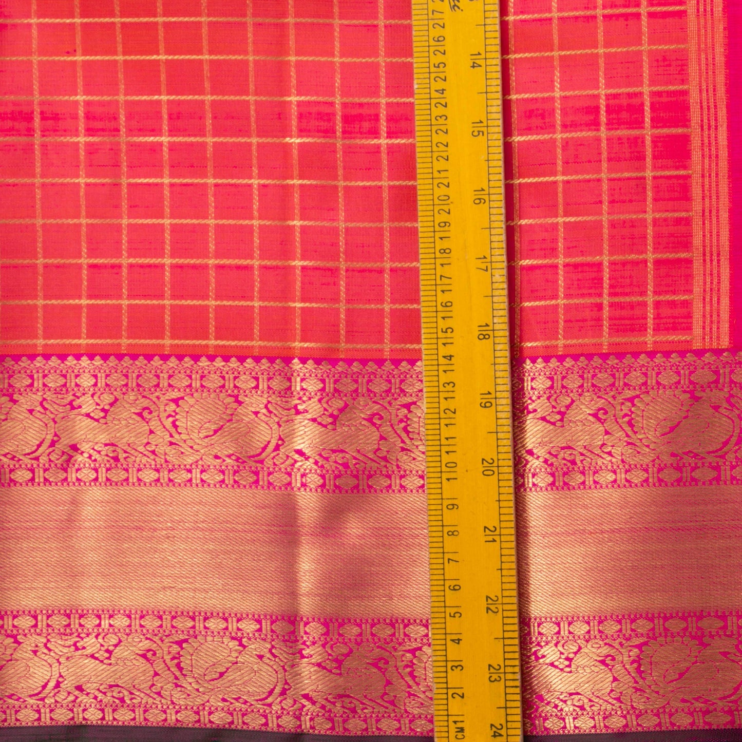 Pink And Orange Dual Shade Kanchipuram Silk Saree With Zari Checks For Wedding Wear PV NYC 1715