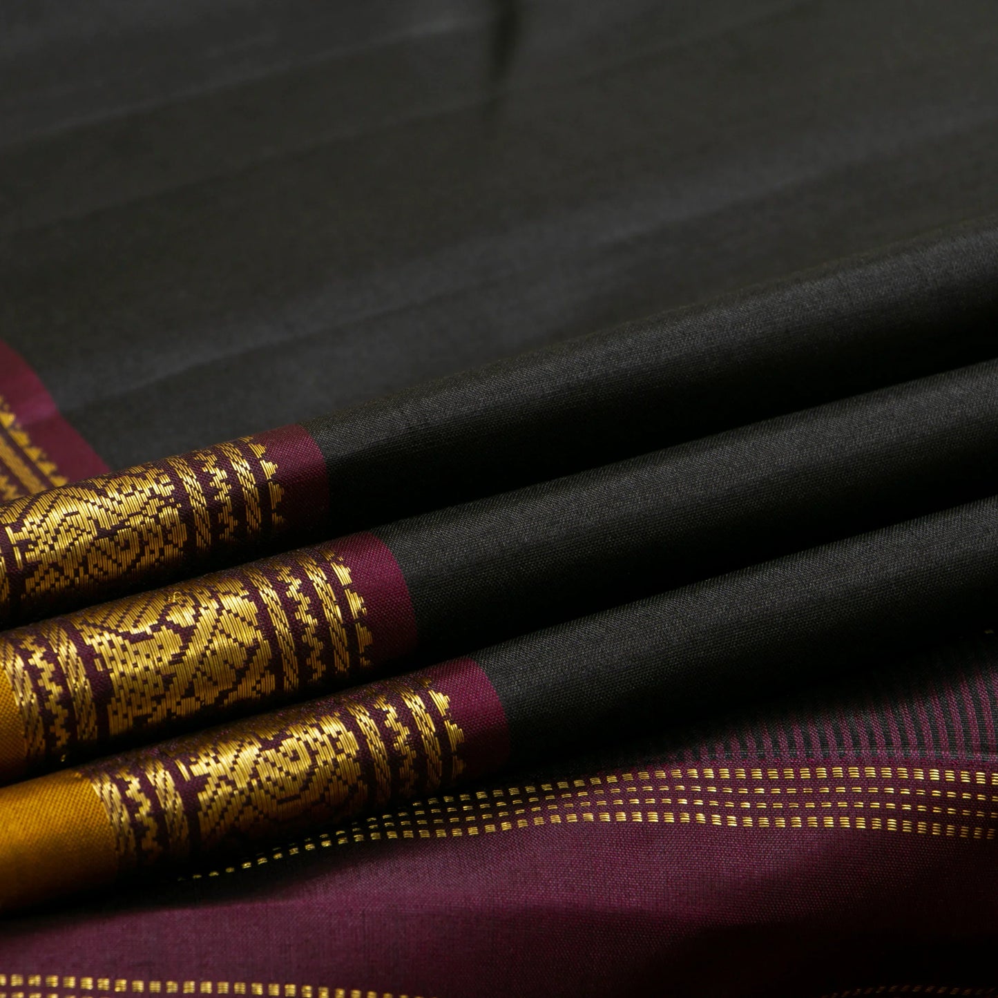 Black And Maroon Kanchipuram Silk Saree For Office Wear PV NYC 1737