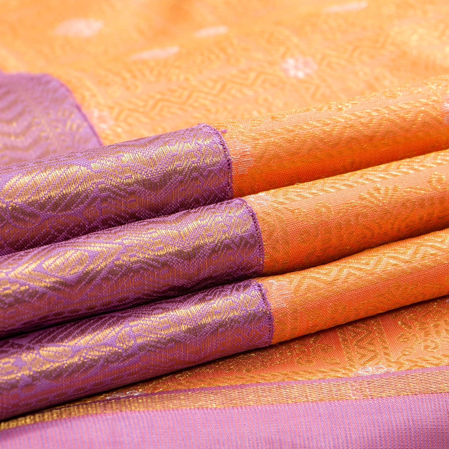 Peach And Lavender Kanchipuram Silk Saree With Silver Zari For Wedding Wear PV NYC 1582