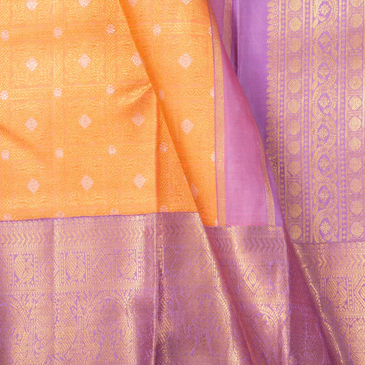 Peach And Lavender Kanchipuram Silk Saree With Silver Zari For Wedding Wear PV NYC 1582