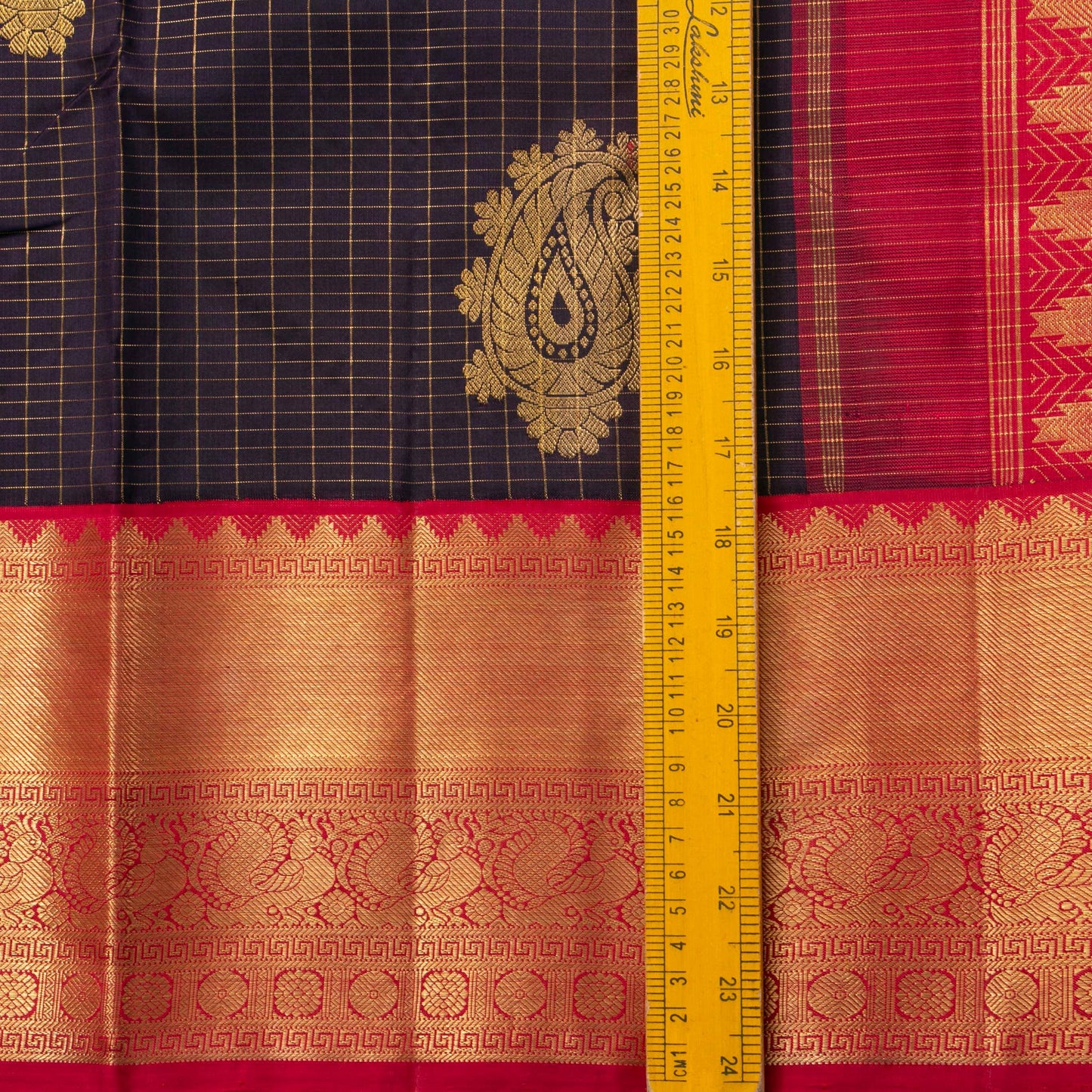 Dark Purple And Red Kanchipuram Silk Saree With Zari Checks For Wedding Wear PV NYC 1589