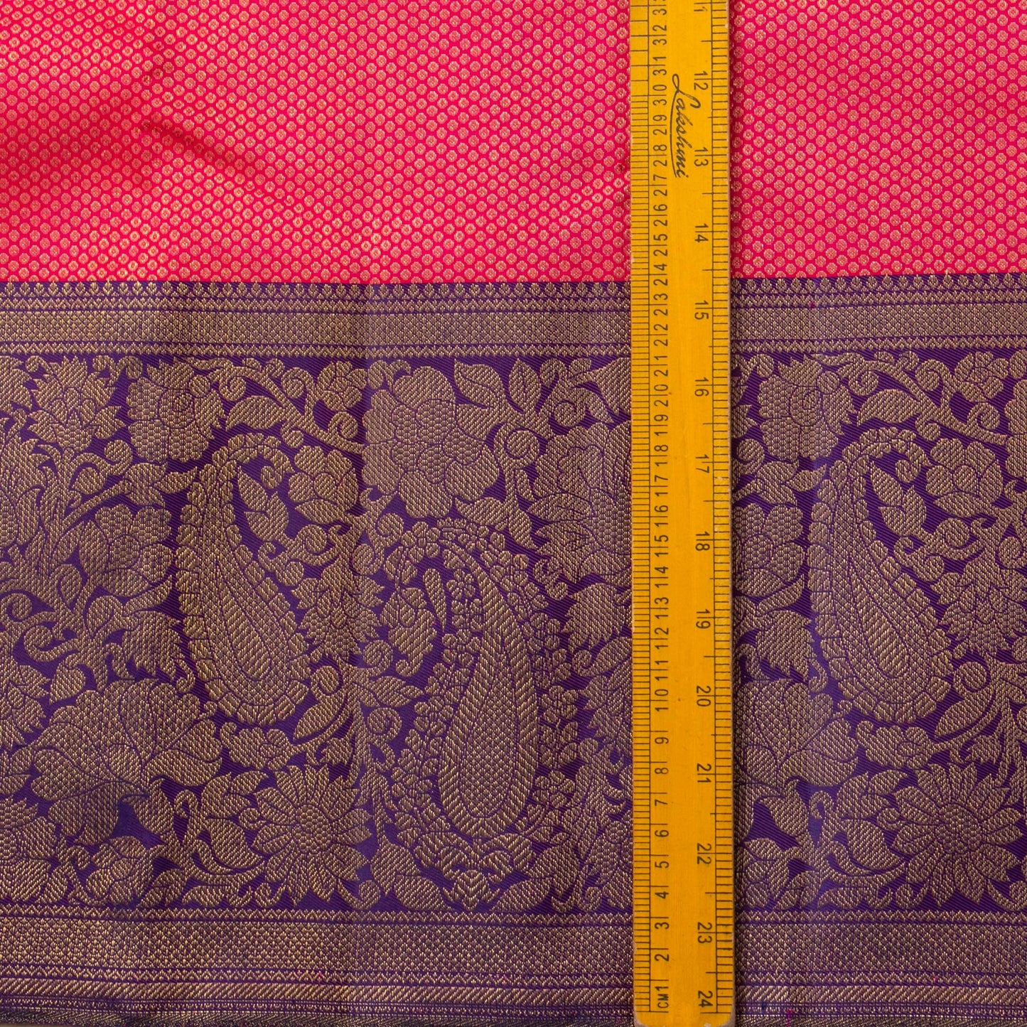 Pink And Dark Blue Kanchipuram Silk Saree With Korvai Contrast Border For Bridal Wear PV NYC 1594