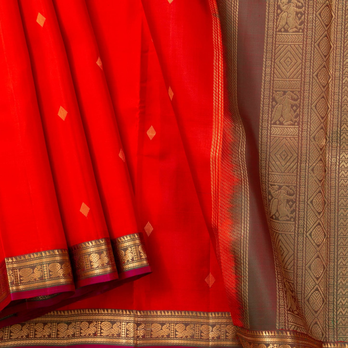 Red And Maanthulir Kanchipuram Silk Saree With Zari Buttas For Festive Wear PV NYC 1738