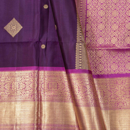 Purple And Pink Kanchipuram Silk Saree For Bridal Wear PV MEN 304