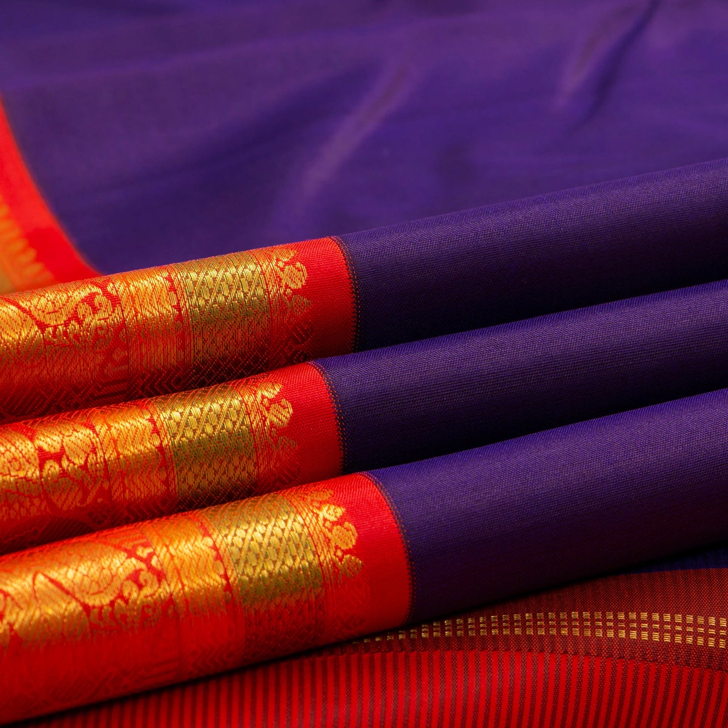 MS Blue And Red Kanchipuram Silk Saree For Wedding Wear PV NYC 1723