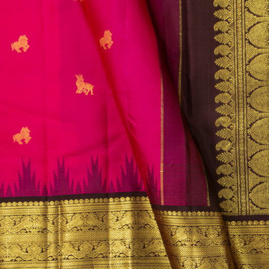 Rani Pink And Dark Brown Kanchipuram Silk Saree With Temple Korvai Border For Wedding Wear PV NYC 1717