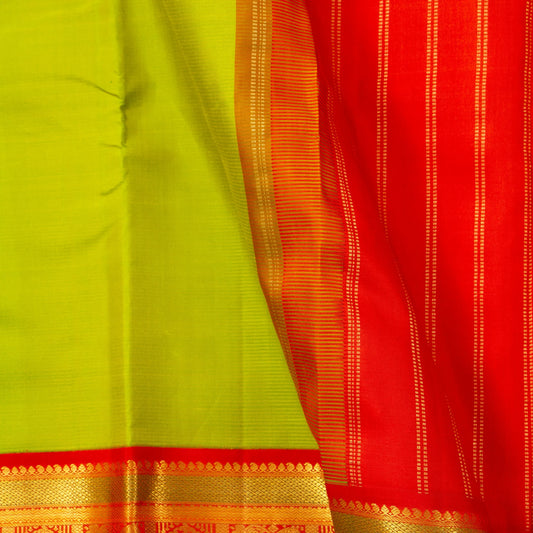Parrot Green And Red Kanchipuram Silk Saree With Korvai Border For Wedding Wear PV NYC 1725