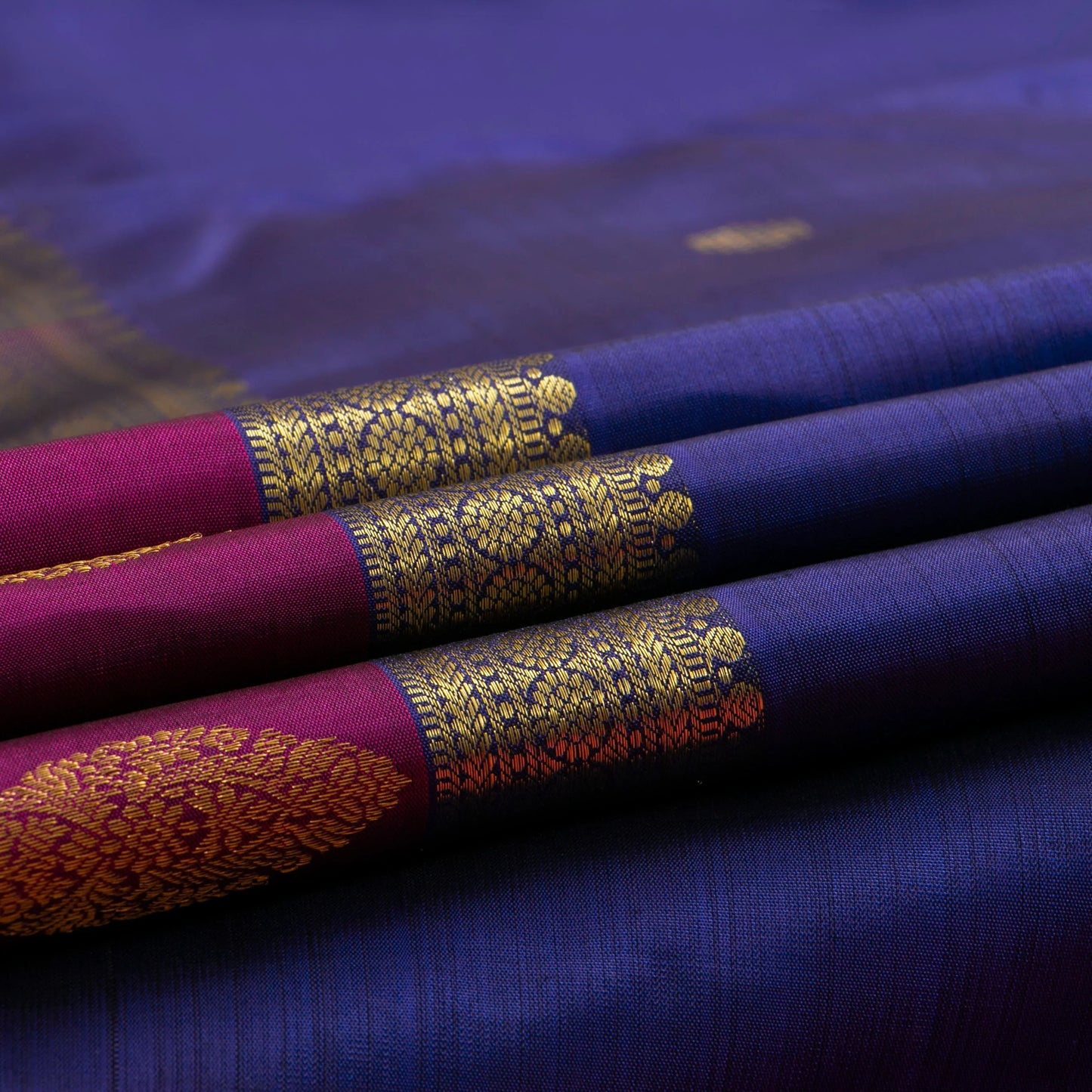 Blue And Magenta Kanchipuram Silk Saree For Festive Wear PV NYC 1741