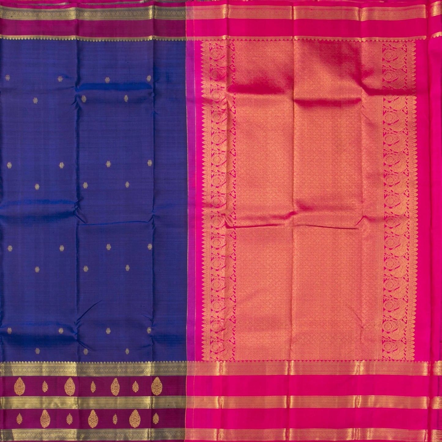 Blue And Magenta Kanchipuram Silk Saree For Festive Wear PV NYC 1741