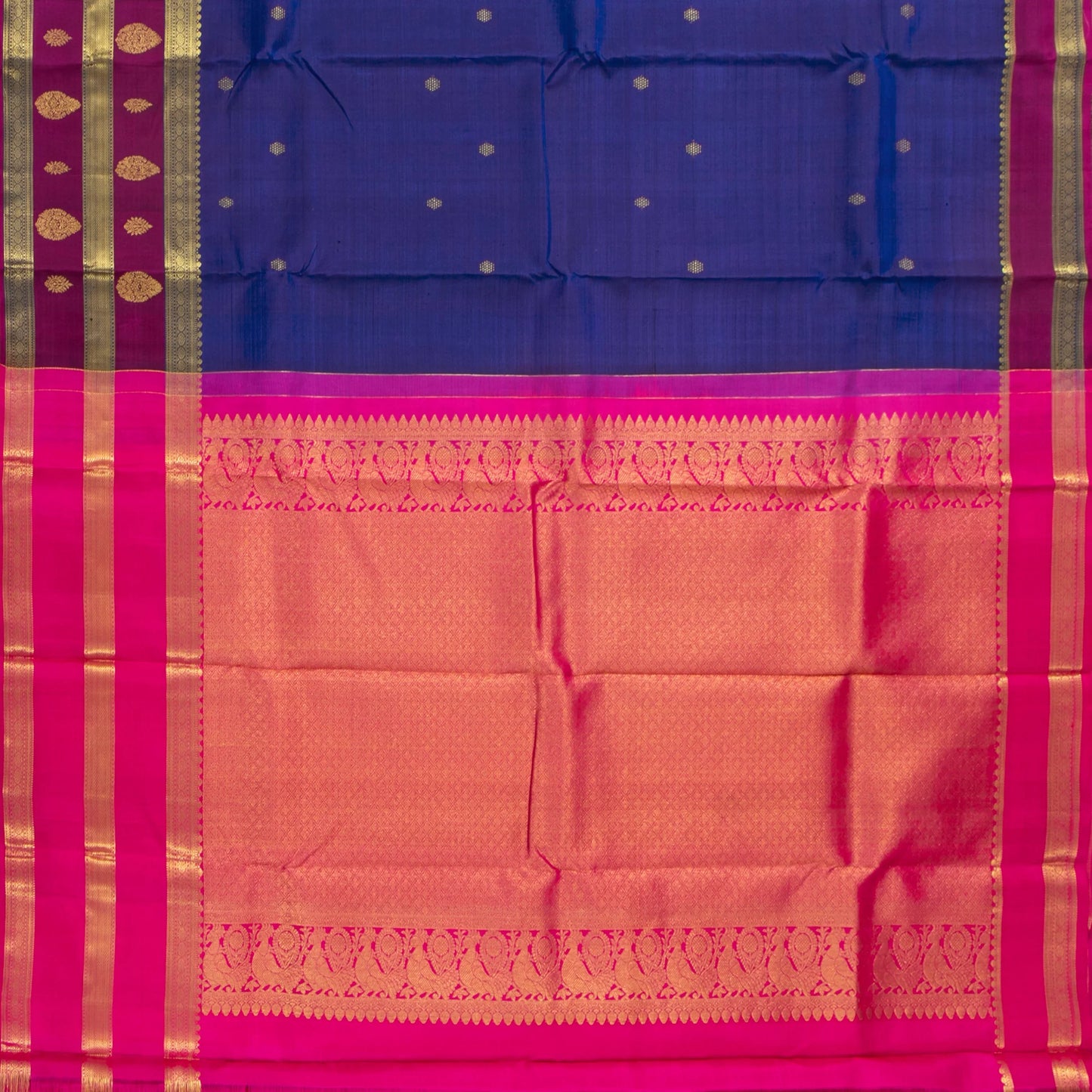 Blue And Magenta Kanchipuram Silk Saree For Festive Wear PV NYC 1741