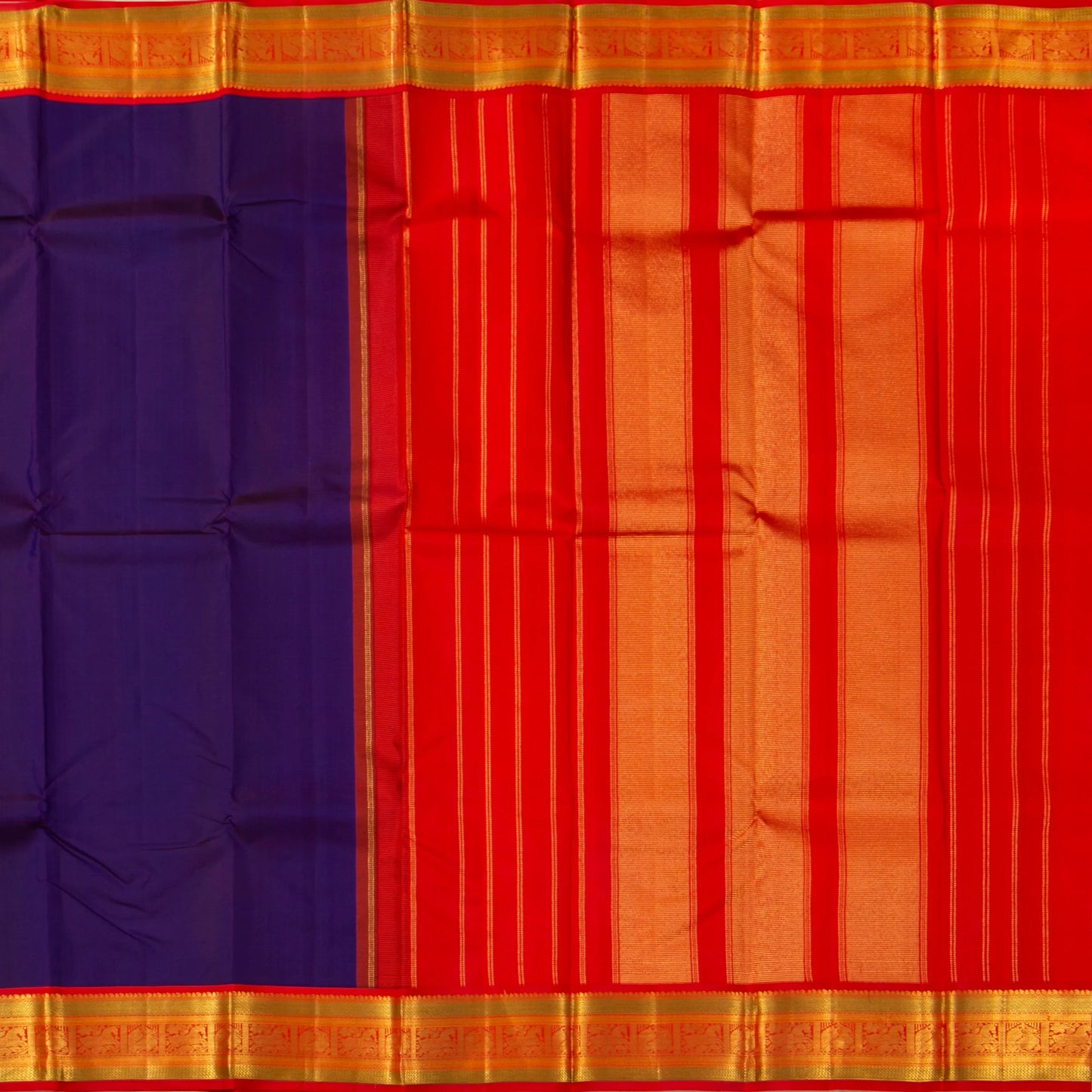 MS Blue And Red Kanchipuram Silk Saree For Wedding Wear PV NYC 1723