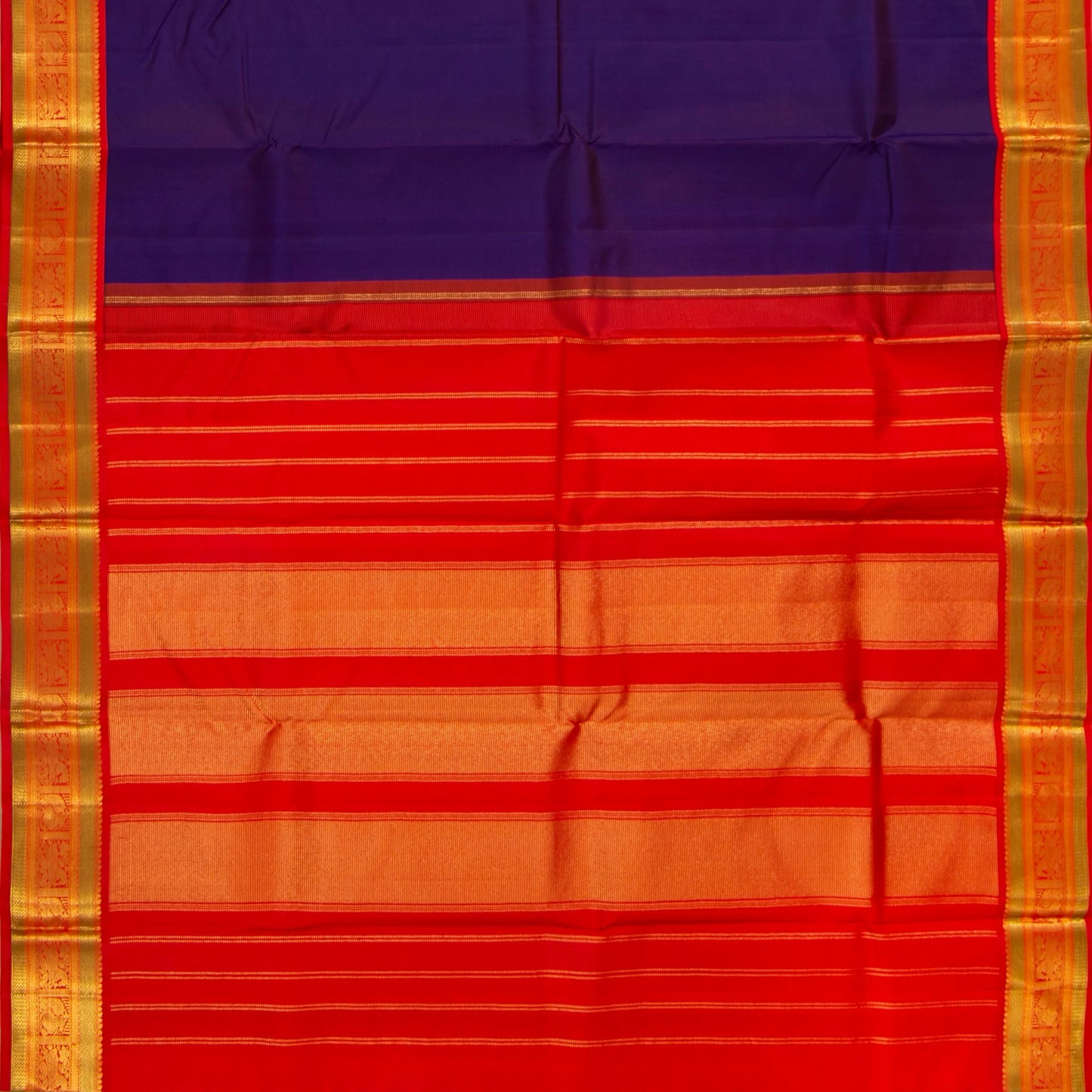 MS Blue And Red Kanchipuram Silk Saree For Wedding Wear PV NYC 1723