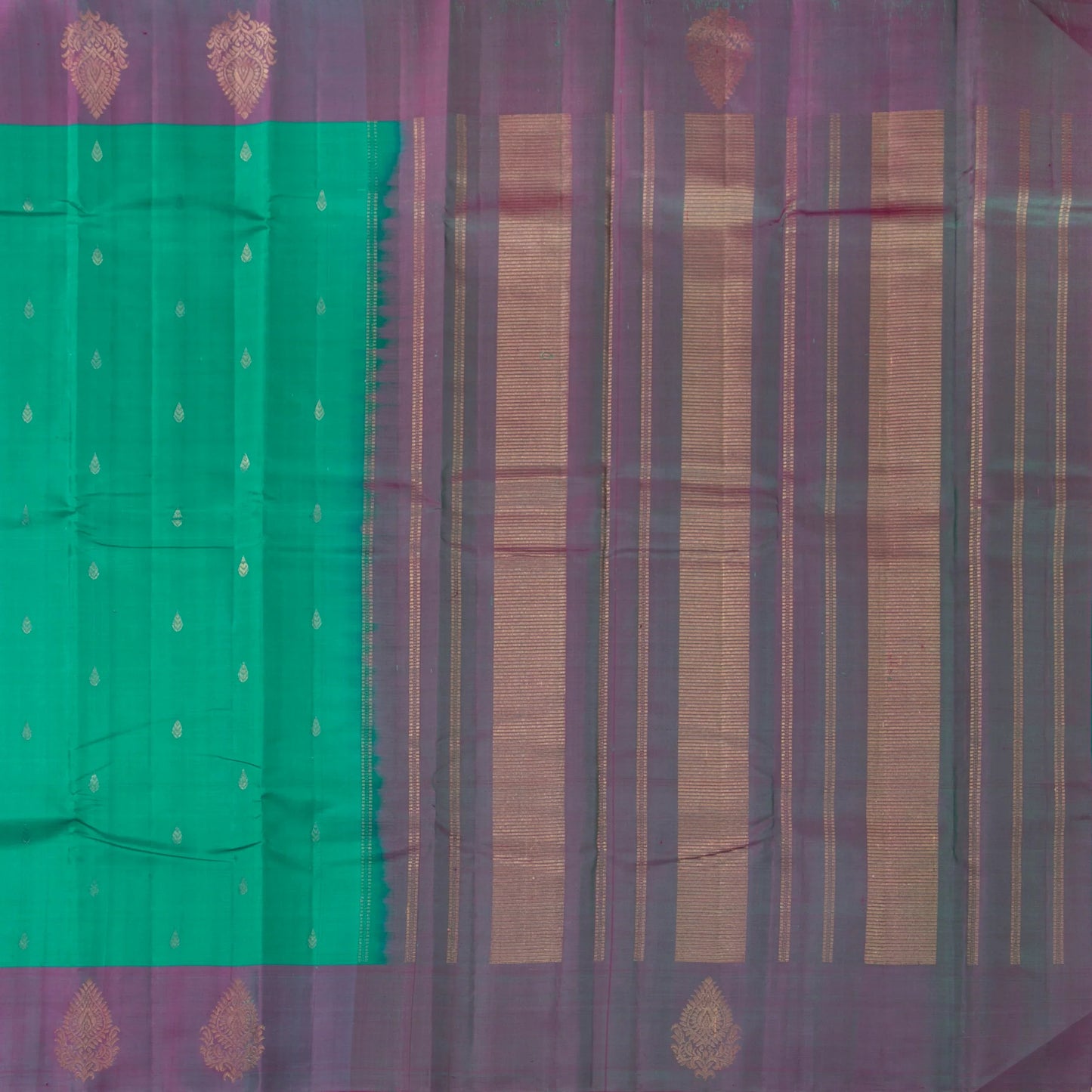 Sea Green And Mauve Kanchipuram Silk Saree For Festive Wear PV NYC 1729