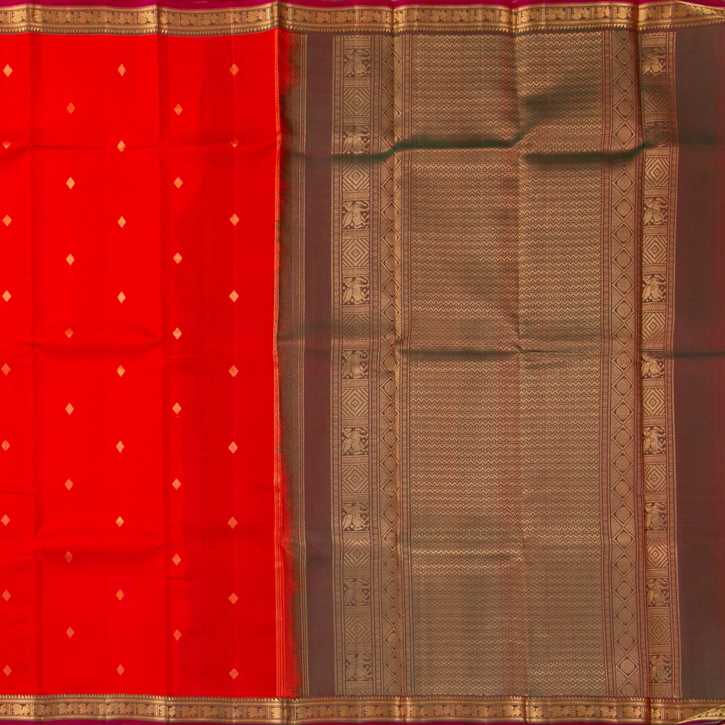 Red And Maanthulir Kanchipuram Silk Saree With Zari Buttas For Festive Wear PV NYC 1738