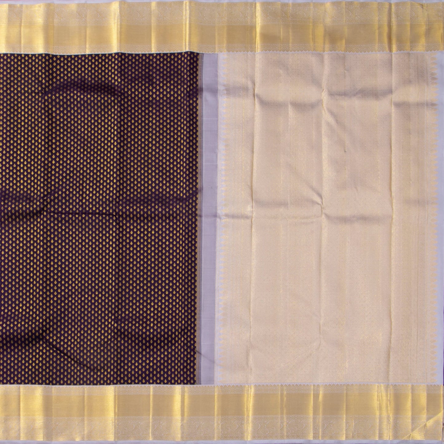 Deep Purple And Grey Kanchipuram Silk Saree With Kodi Visiri Korvai Border For Bridal Wedding Wear PV NYC 1593