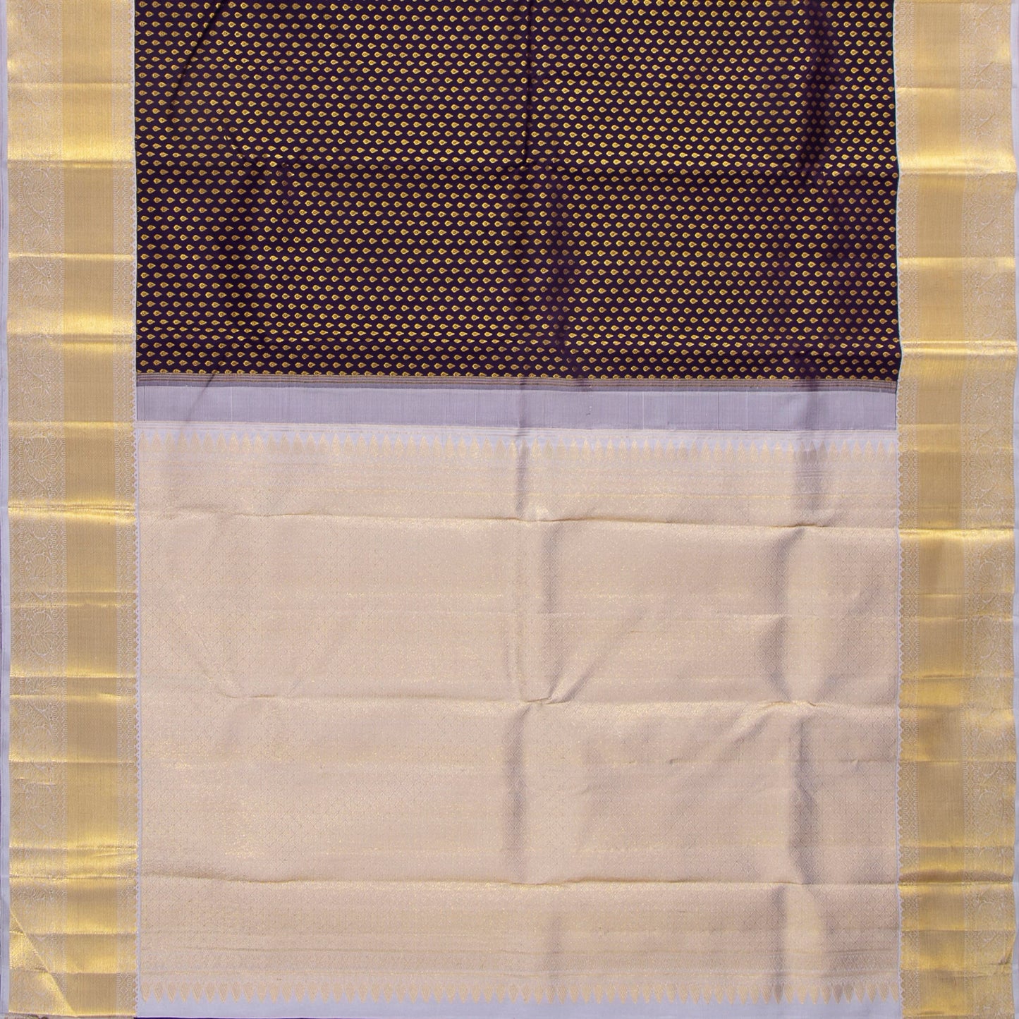 Deep Purple And Grey Kanchipuram Silk Saree With Kodi Visiri Korvai Border For Bridal Wedding Wear PV NYC 1593