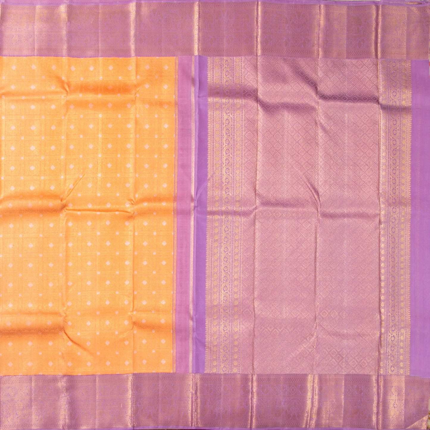 Peach And Lavender Kanchipuram Silk Saree With Silver Zari For Wedding Wear PV NYC 1582