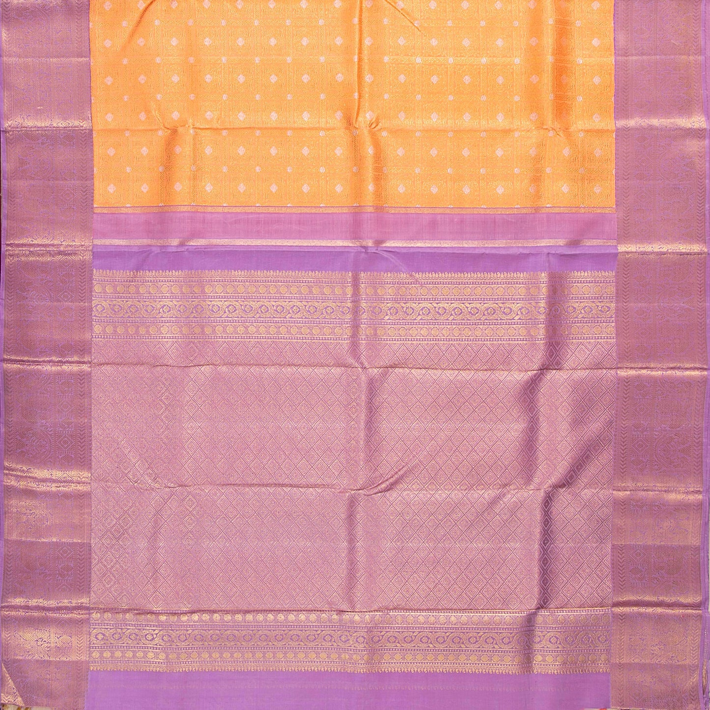 Peach And Lavender Kanchipuram Silk Saree With Silver Zari For Wedding Wear PV NYC 1582
