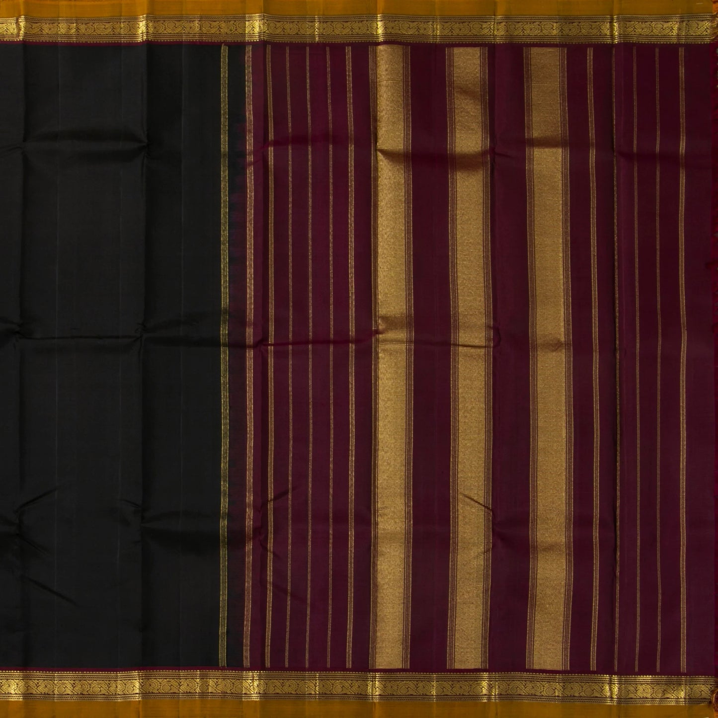 Black And Maroon Kanchipuram Silk Saree For Office Wear PV NYC 1737