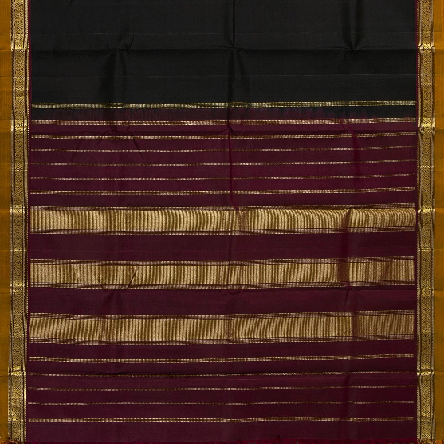 Black And Maroon Kanchipuram Silk Saree For Office Wear PV NYC 1737