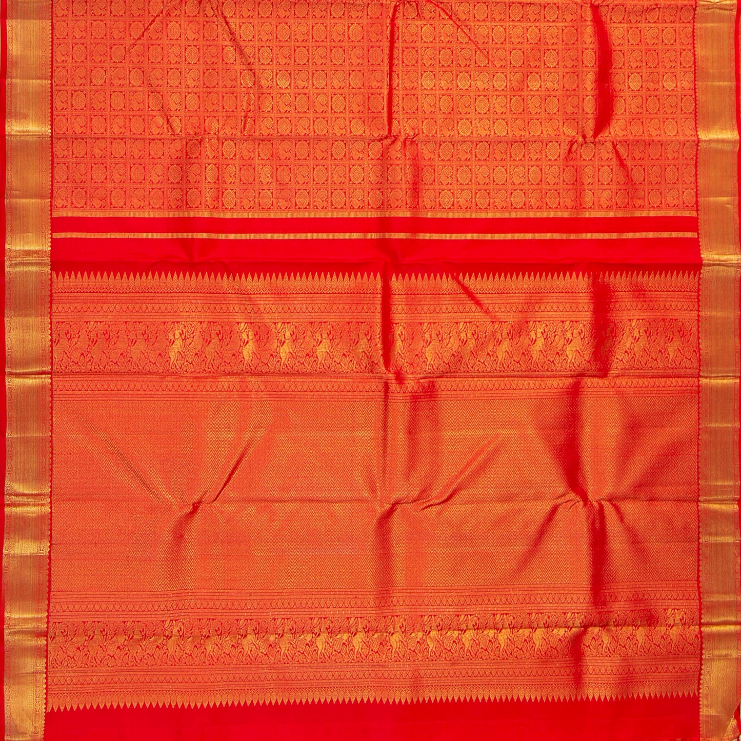 Red Kanchipuram Silk Saree With Chakram And Annam Motifs For Bridal Wedding Wear PV NYC 1733