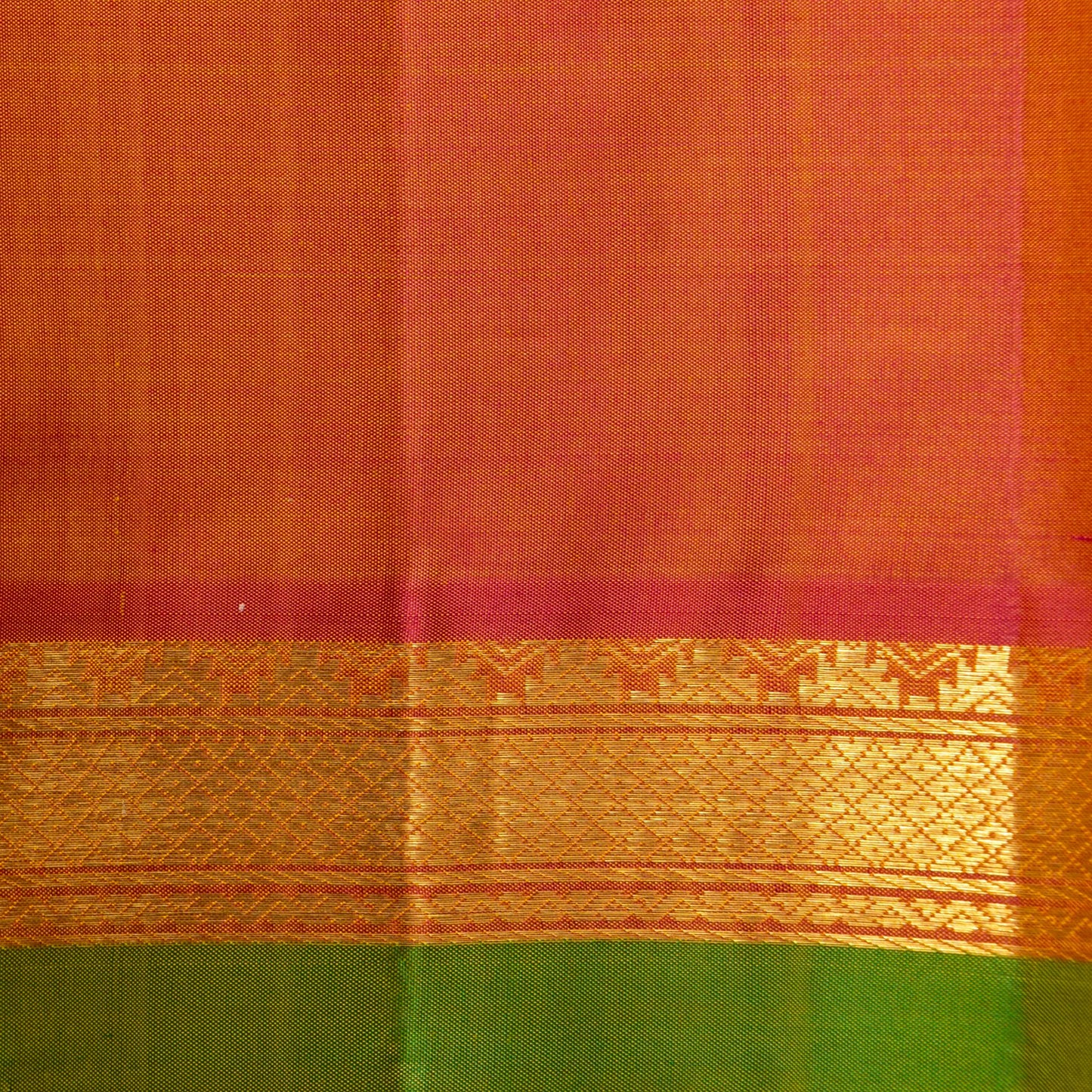 Sampangi Green And Orange Kanchipuram Silk Saree For Festive Wear PV NYC 1724