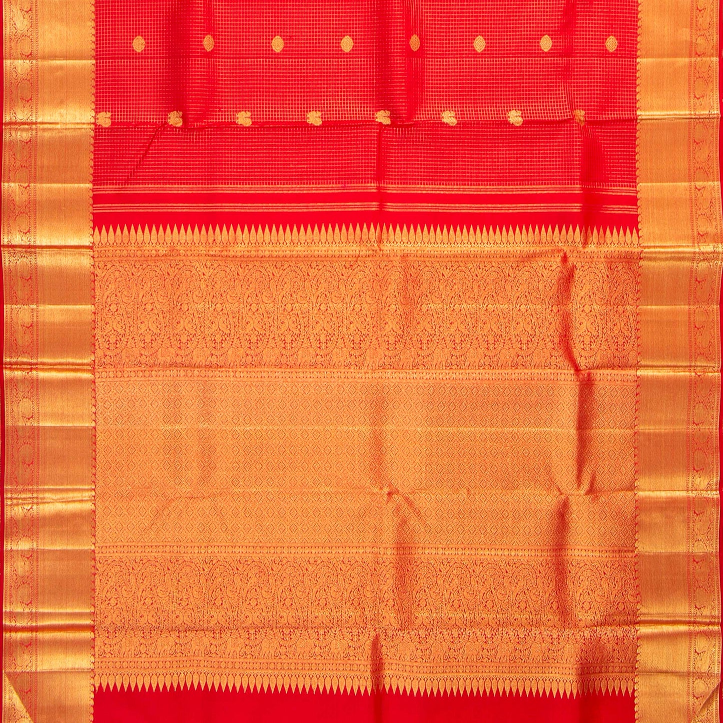 Red Kanchipuram Silk Saree With Zari Checks For Bridal Wear PV NYC 1622