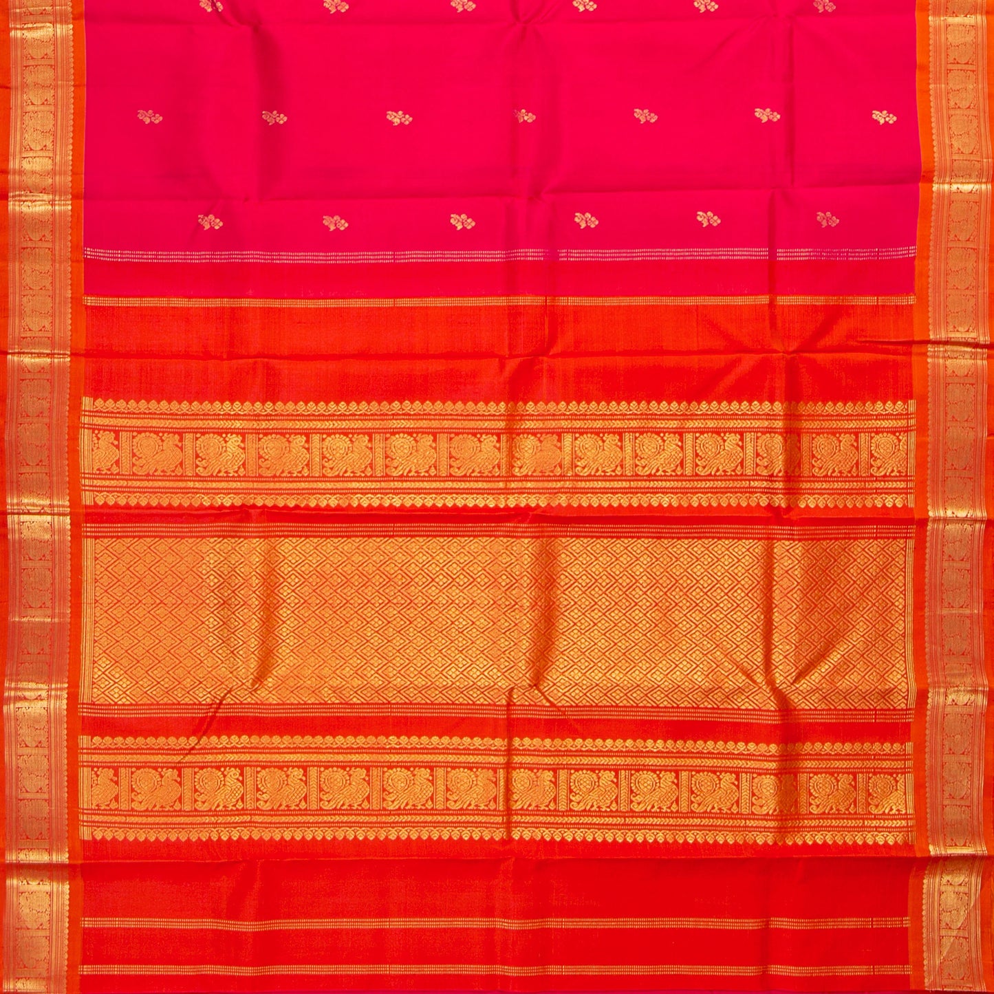 Pink And Orange Kanchipuram Silk Saree For Festive Wear PV NYC 1583