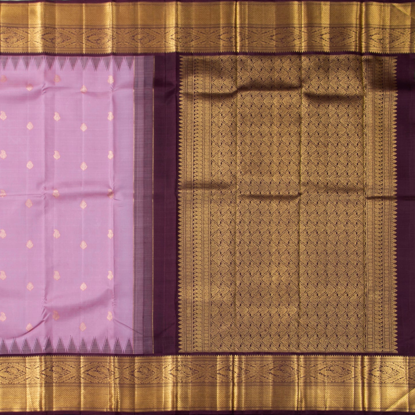 Lavender And Brown Kanchipuram Silk Saree With Temple Korvai Border For Wedding Wear PV NYC 1668