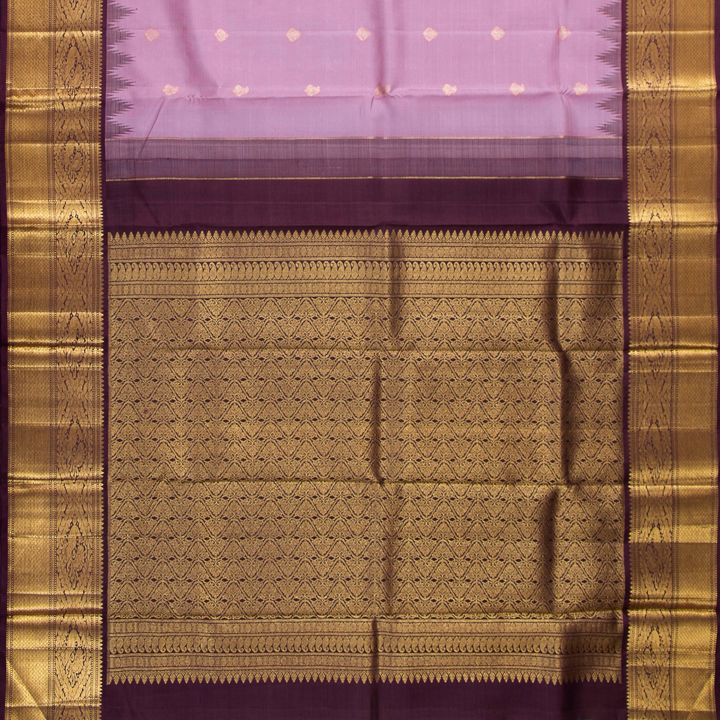 Lavender And Brown Kanchipuram Silk Saree With Temple Korvai Border For Wedding Wear PV NYC 1668