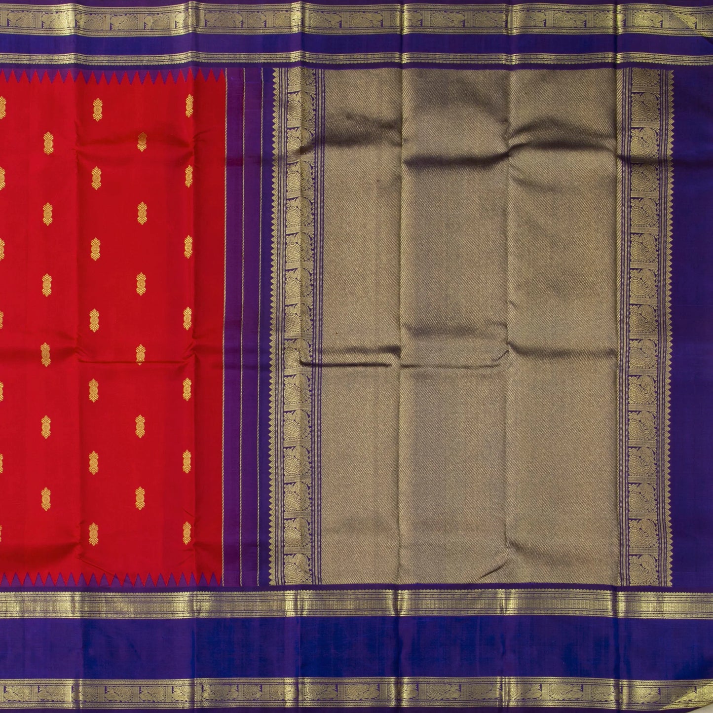 Maroon And Blue Kanchipuram Silk Saree For Festive Wear PV NYC 1641