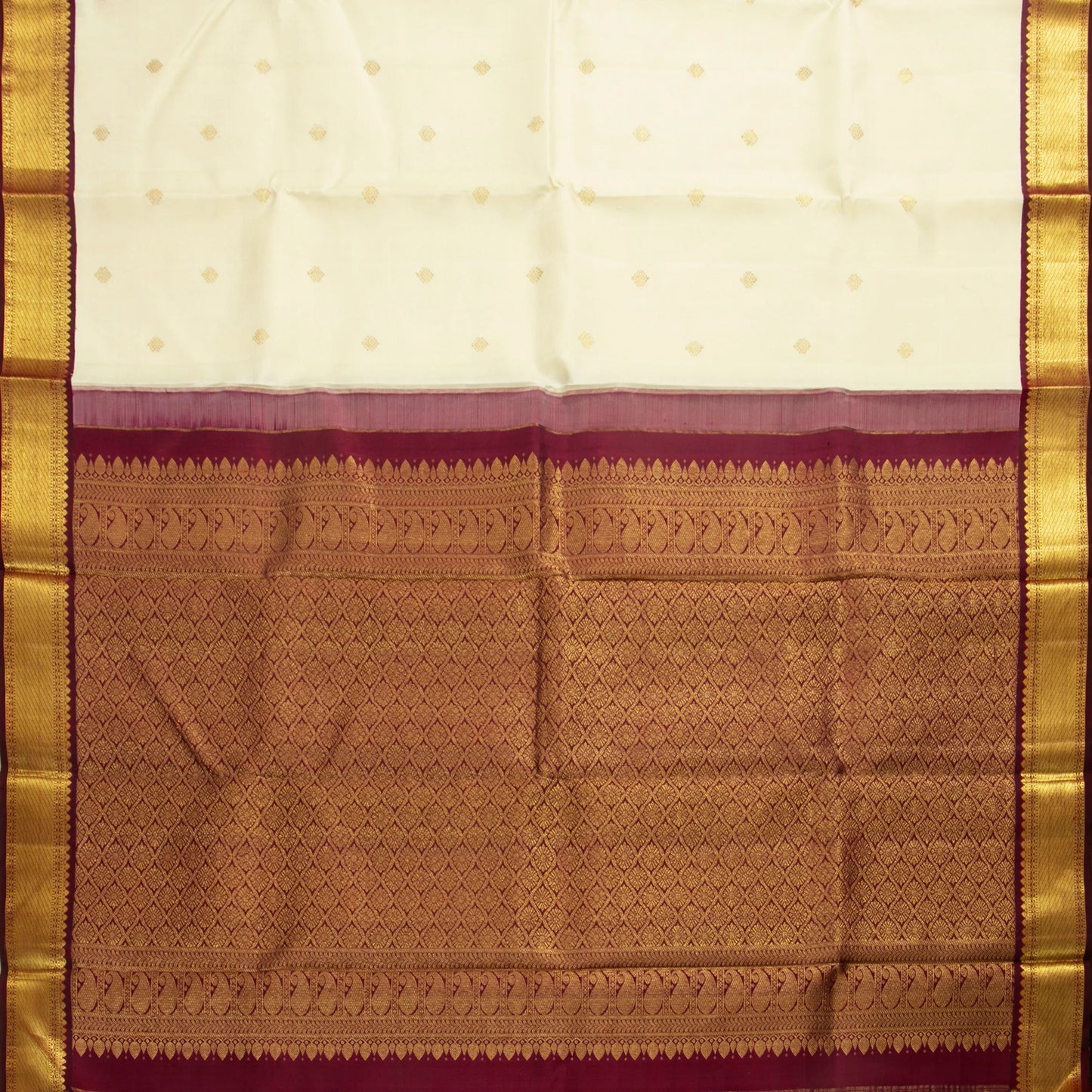 Off White And Maroon Kanchipuram Silk Saree For Wedding Wear PV NYC 1736
