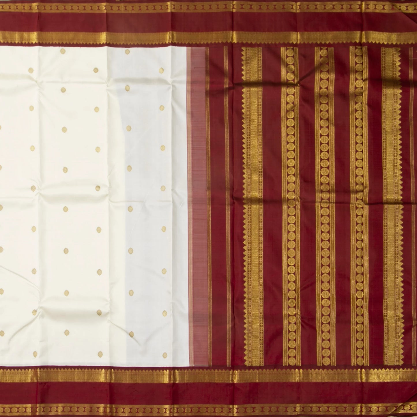 Off White And Maroon Kanchipuram Silk Saree For Wedding Wear PV NYC 1682