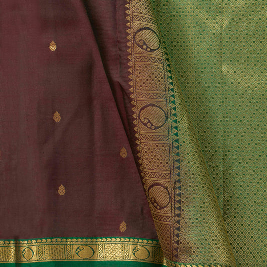 Brown And Green Kanchipuram Silk Saree Light Weight For Festive Wear PV MEN 149