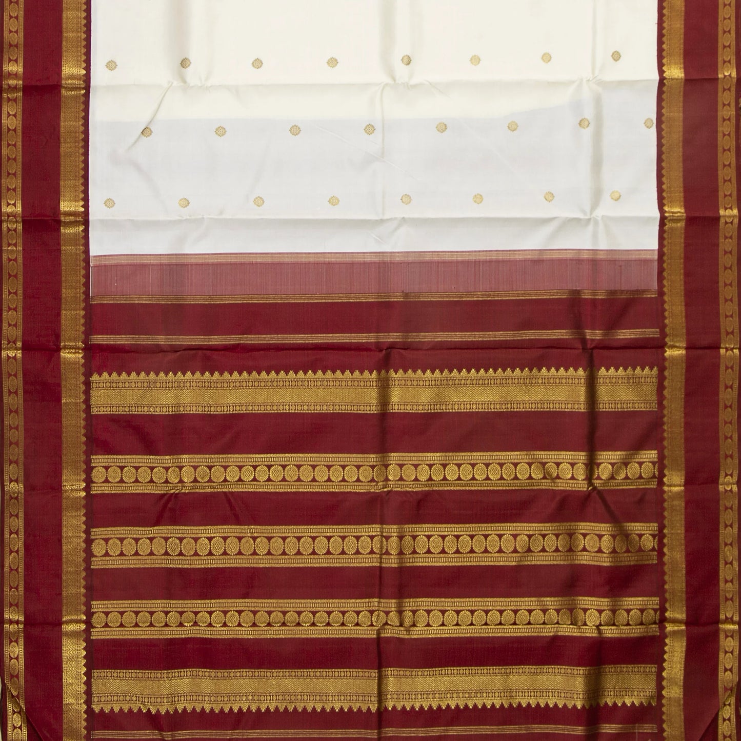 Off White And Maroon Kanchipuram Silk Saree For Wedding Wear PV NYC 1682