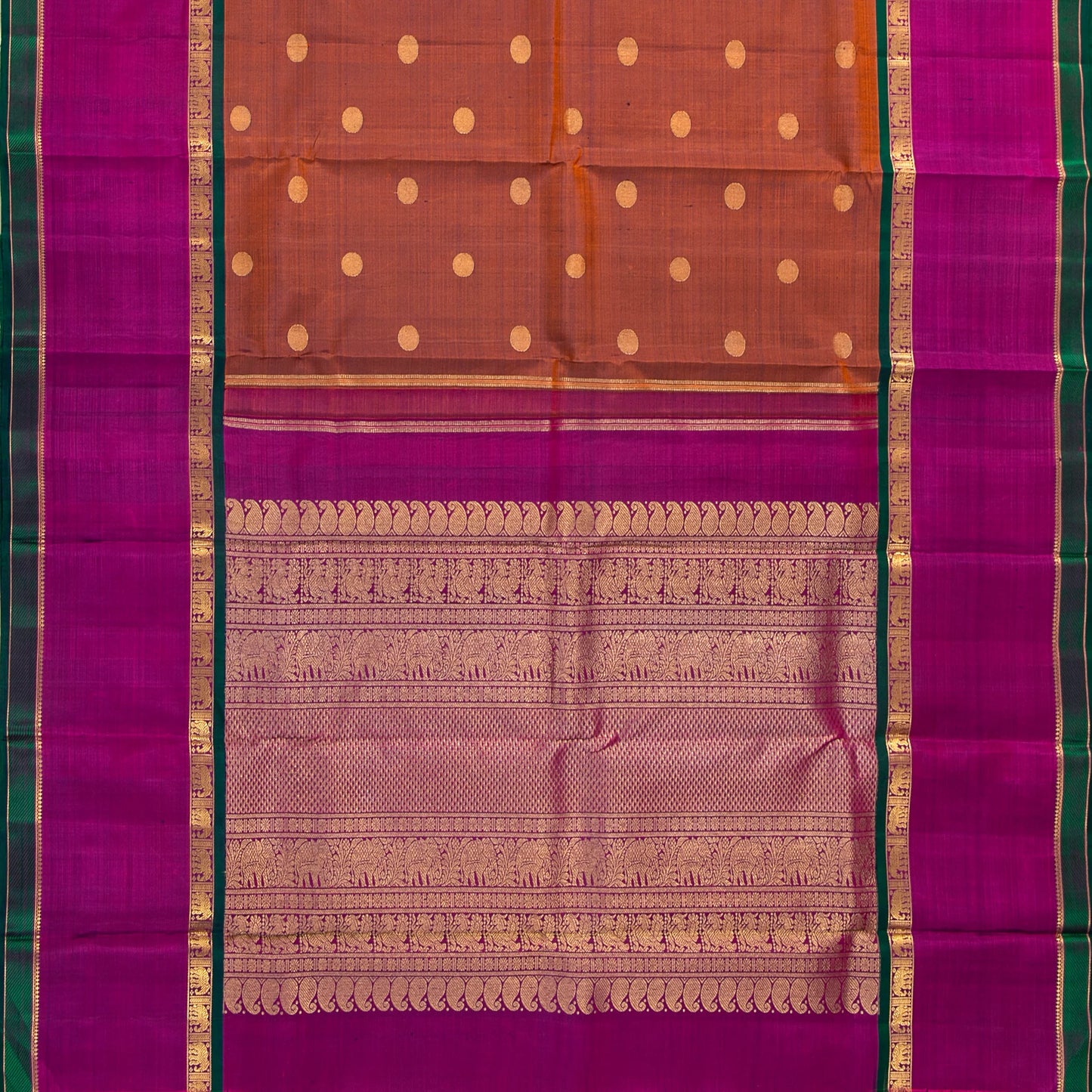 Rust And Magenta Kanchipuram Silk Saree For Festive Wear PV NYC 1648