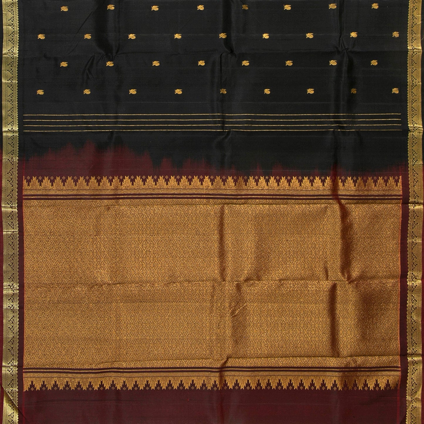 Black And Maroon Kanchipuram Silk Saree For Festive Wear PV NYC 1660