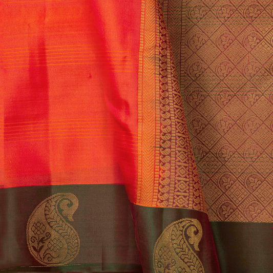 Peach And Green Kanchipuram Silk Saree Light Weight For Festive Wear PV MEN 121