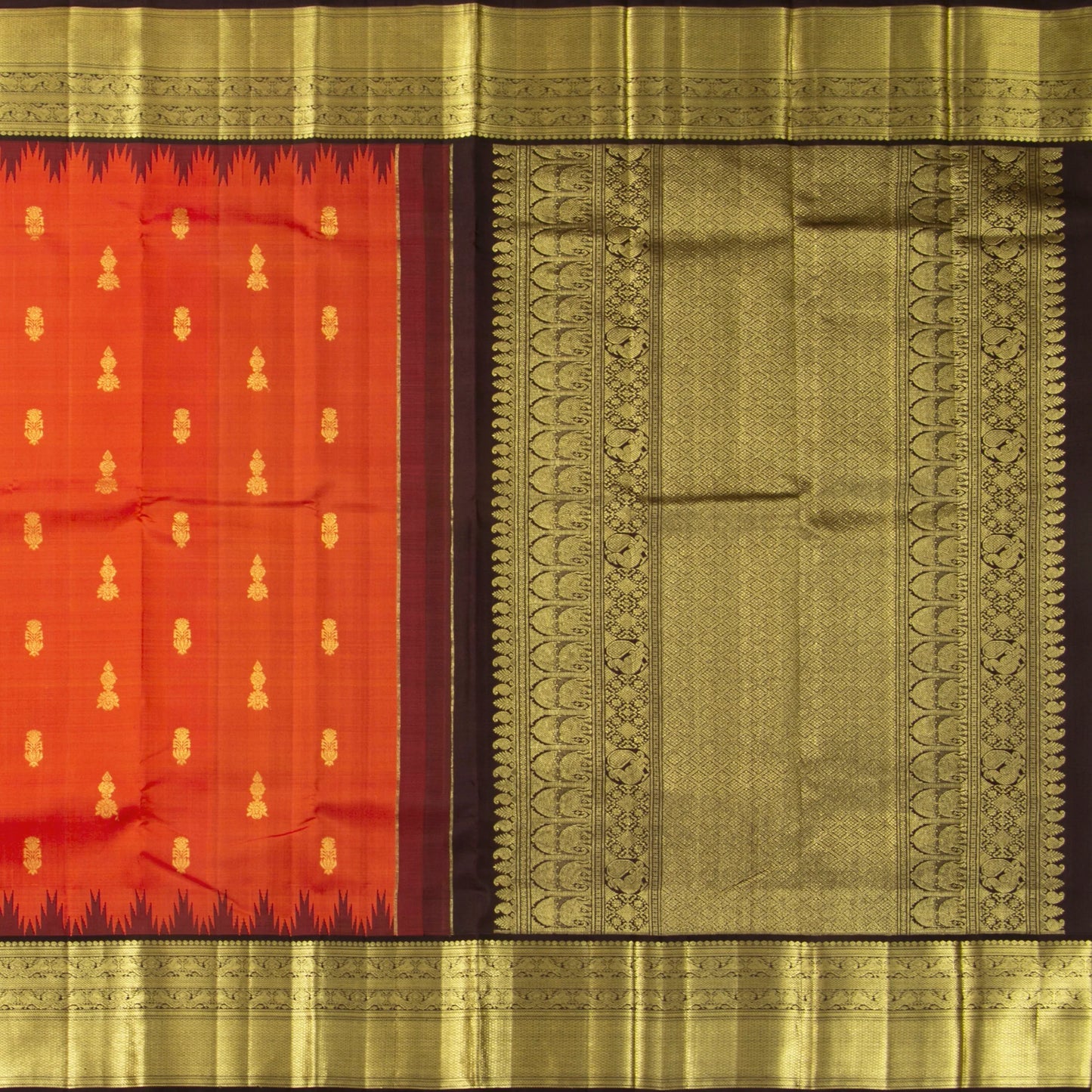 Orange And Brown Kanchipuram Silk Saree For Wedding Wear PV NYC 1675
