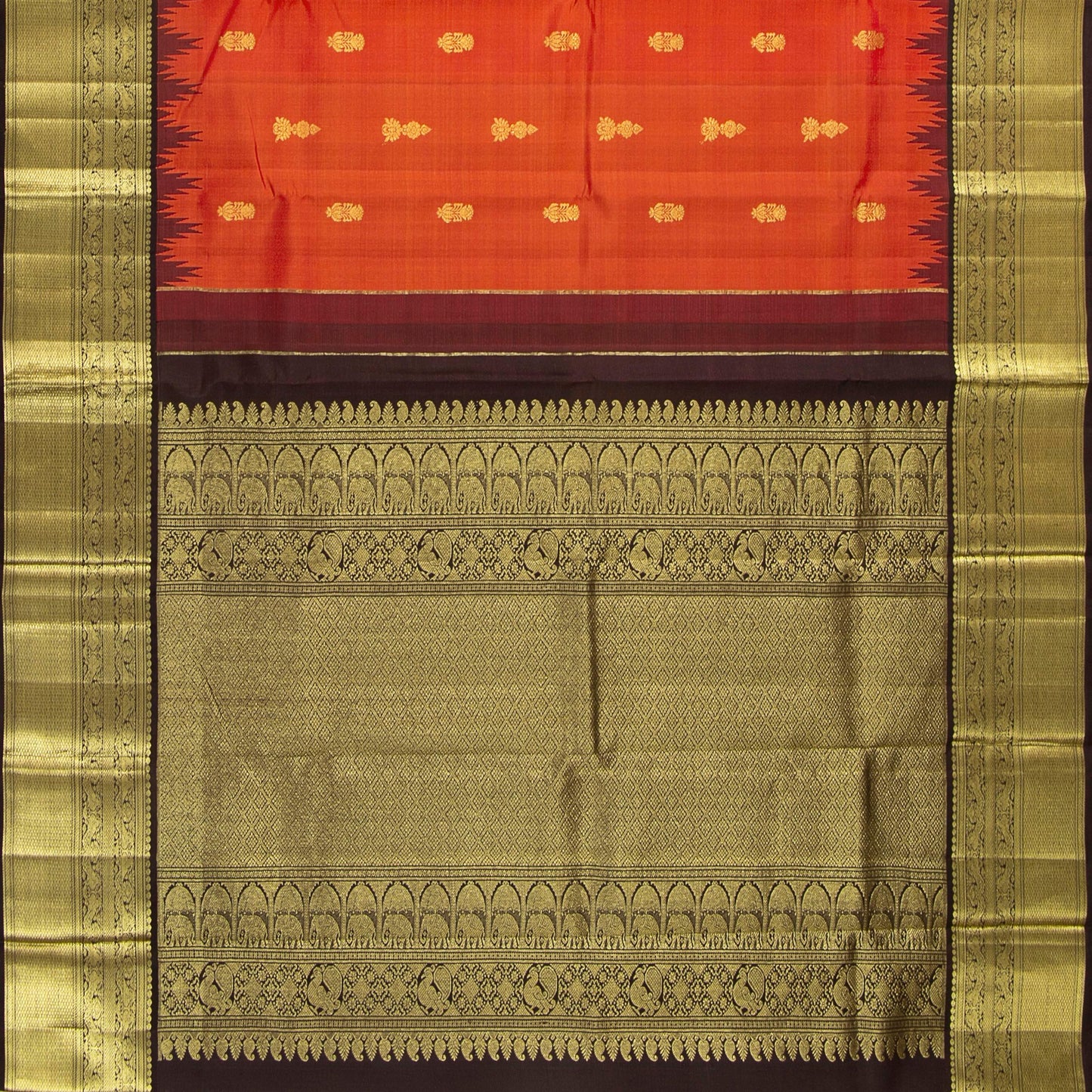 Orange And Brown Kanchipuram Silk Saree For Wedding Wear PV NYC 1675