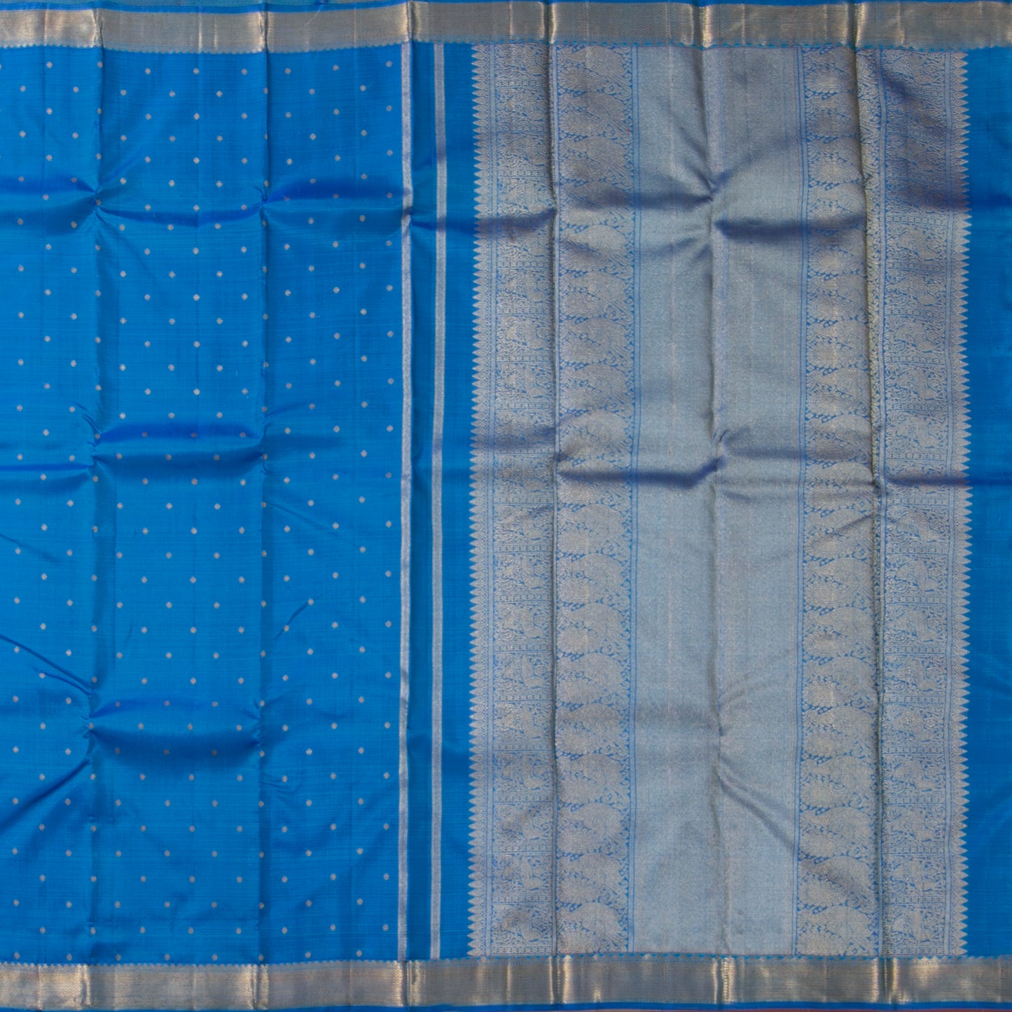 Blue Kanchipuram Silk Saree With Zari Butta For Wedding Wear PV NYC 1618